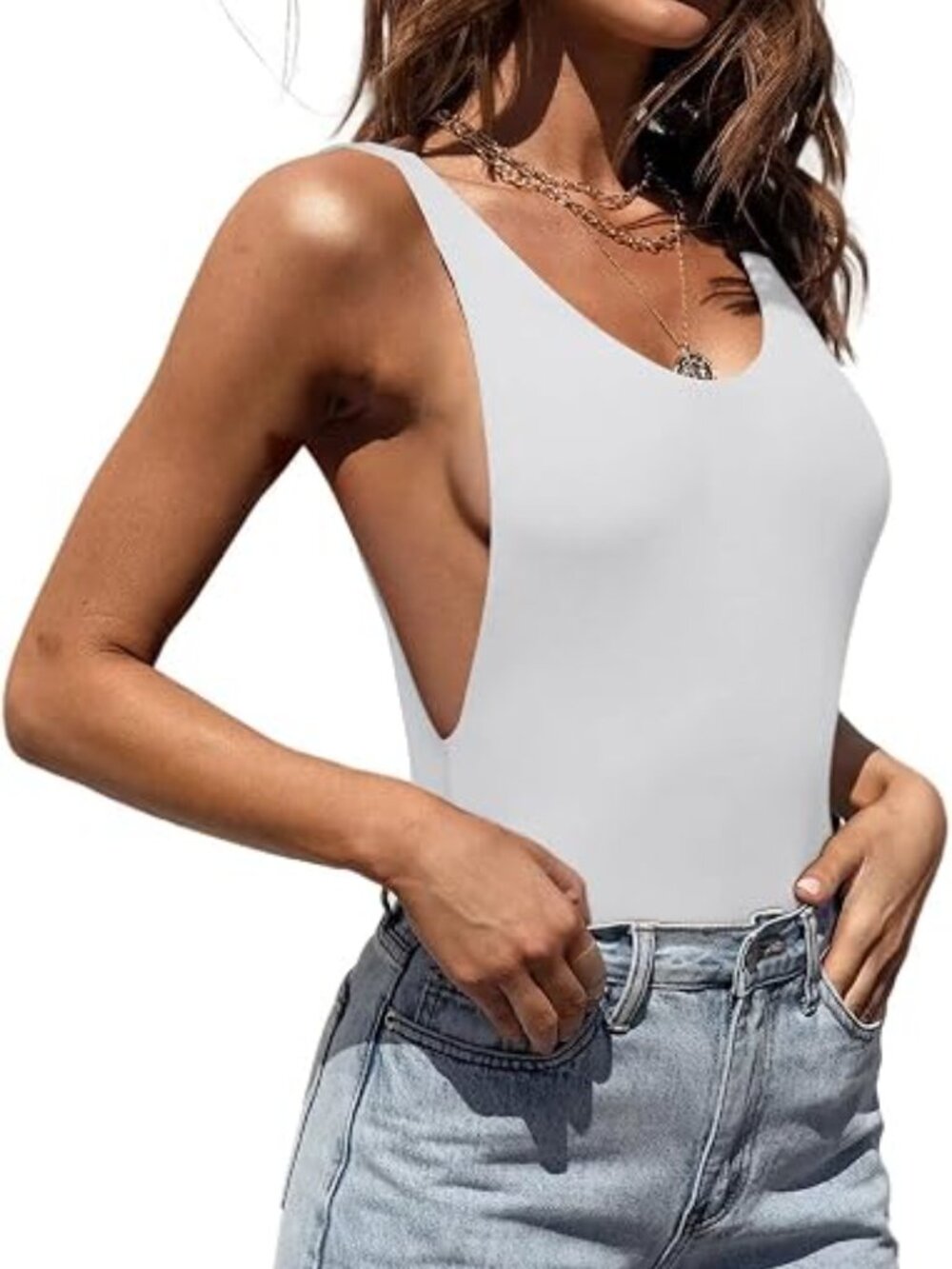 REORIA Scoop Neck Backless Sleeveless Bodysuit
